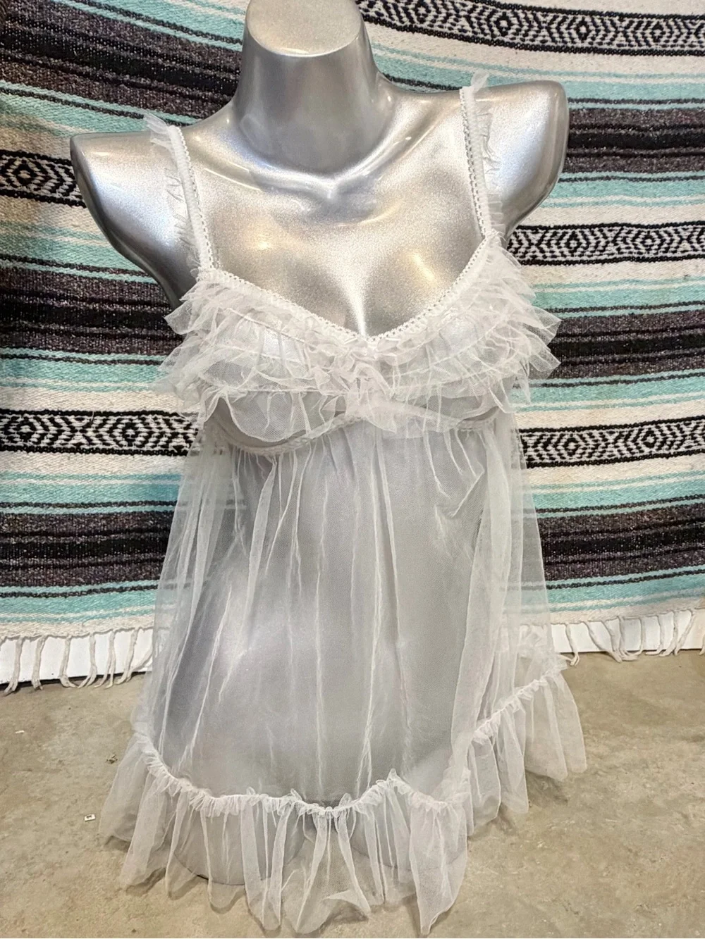 Victorias Secret white floaty mesh babydoll nighty lingerie lace ruffle mini nwt